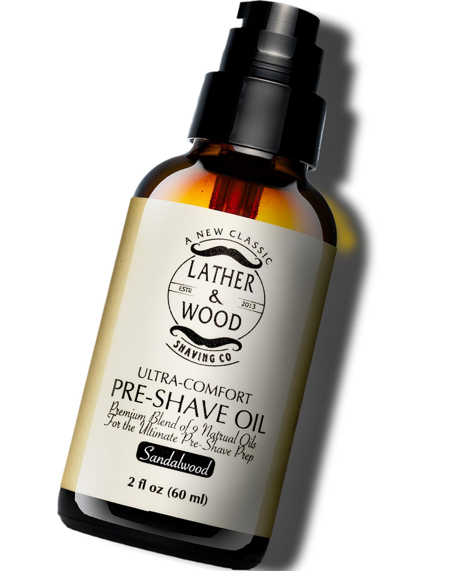 Lather & Wood Shaving Co Best Pre-Shave Oil, Sandalwood, Premium Shaving Oil for Effortless Smooth Irritation-free Shave. 2 Oz …