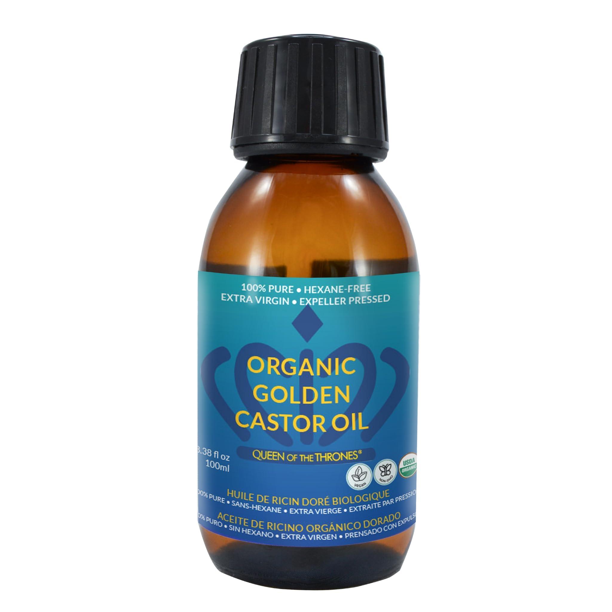 QUEEN OF THE THRONES QUEEN OF THE THRONES Organic Golden Castor Oil | 100% Pure for Hair, Skin, Nails, Brows & Lashes | Hexane-Free | USDA Certified [3.38oz (100ml)]