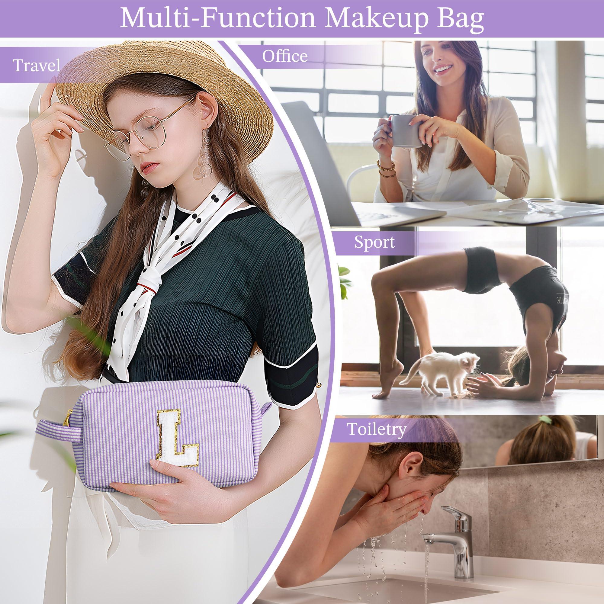 YOOLIFE YOOLIFE Travel Makeup Cosmetic Bag - Personalized Monogram Cute Initial Makeup Bags Cosmetic Toiletry Bag Pouch Make Up Case for Women Her Best Friend Friendship Teacher, Birthday Gifts for Women V