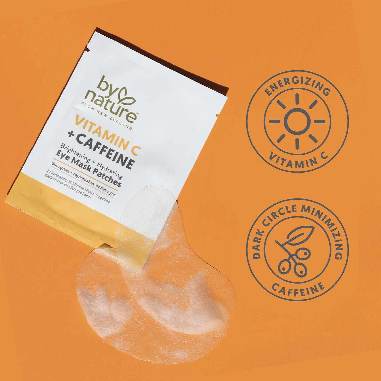 By Nature By Nature Vitamin C + Caffeine Brightening + Hydrating Under Eye Mask Patches - Energizing + Replenishing Eye Patches for Dark Circles - Skincare from New Zealand - Under Eye Patches - 5 Pairs