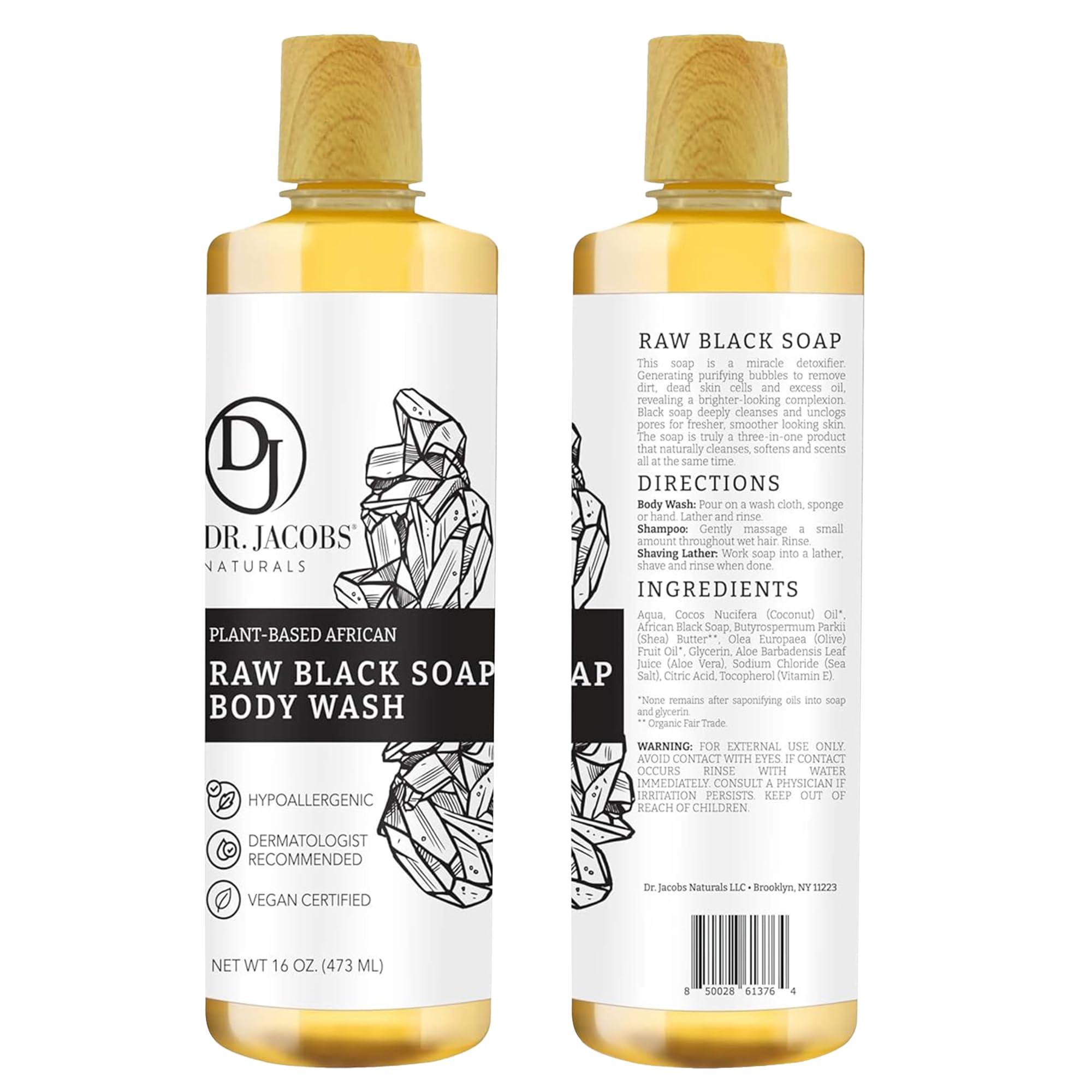 DR.JACOBS NATURALS Dr Jacobs Naturals Authentic African Raw Black Soap, All-In-One Cleanser for Face Wash, Sensitive Skin Body Wash, Shampoo, Shaving Soap | Shea Butter Moisturizing and Nourishing Formula | 16oz 2pk