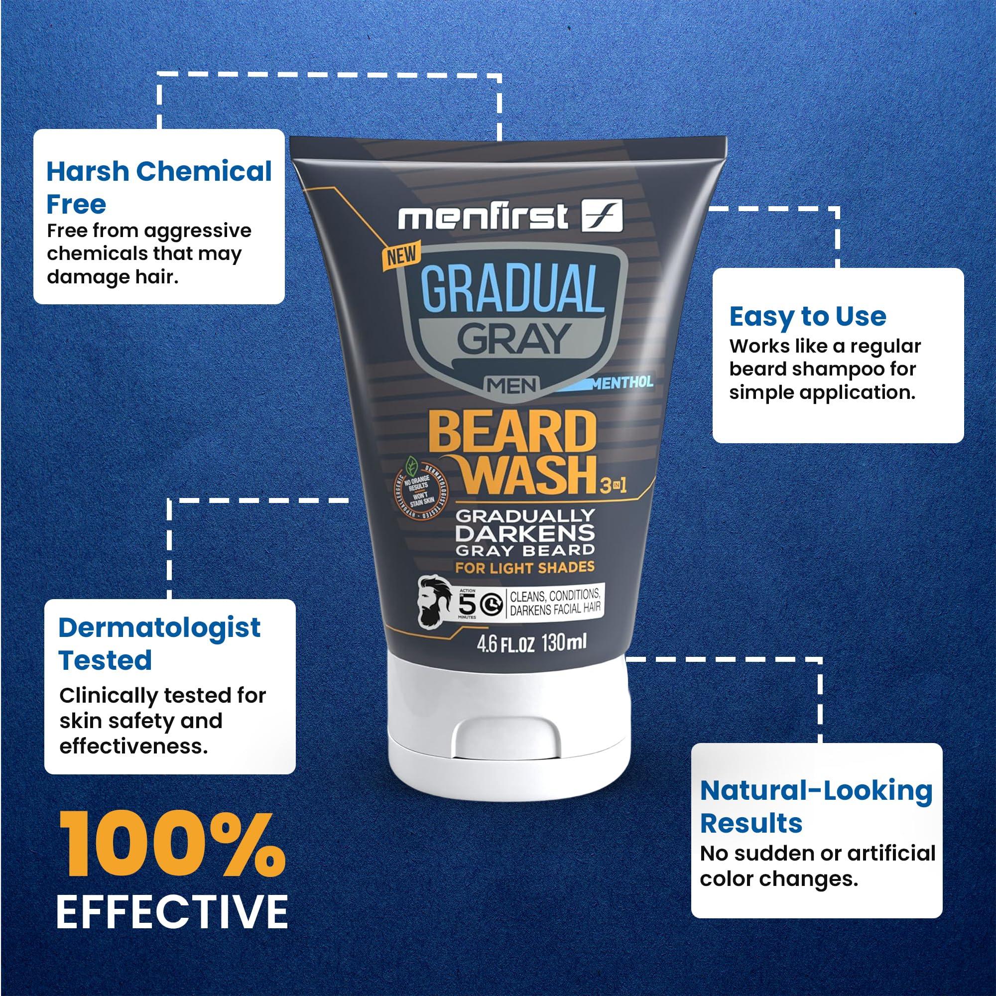 MENFIRST MENFIRST Gradual Grey Reducing Beard Wash for Light Shades - Beard Wash for Light Brown to Blonde Hair - Beard Color Shampoo for Men - 4.60 FL
