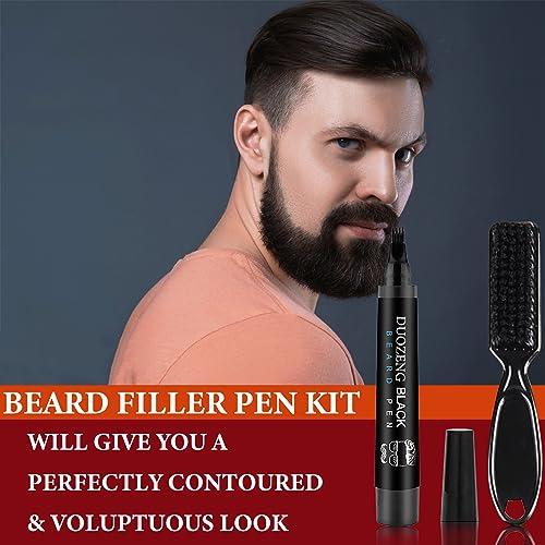 DuoZeng Beard Pencil Filler for Men,Beard Pen Filler Long Lasting Coverage Waterproof & Natural Finish Beard Filling Pen with Brush,Barber Styling Pencil - Fill, Shape & Define Perfect Beard(Black)