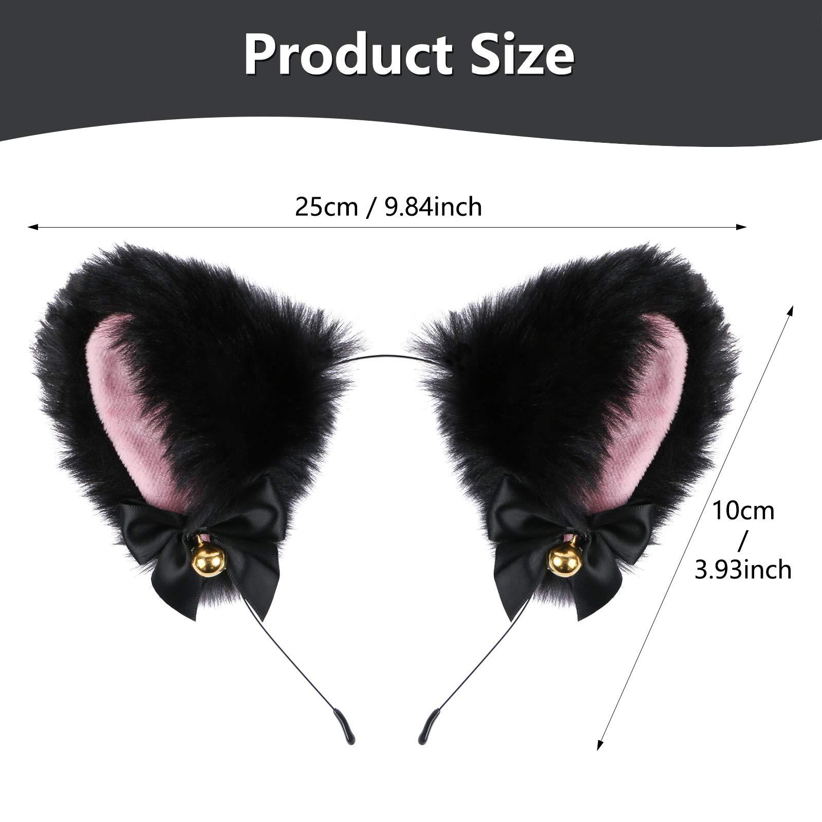 EVERMARKET EVERMARKET Cat Ears, Faux Furry Headband with Bells, Anime Fox Cat Ears Cosplay Accessories, Hairband for Halloween Costume Party Fancy Dress, One Size, Black-Inner Pink