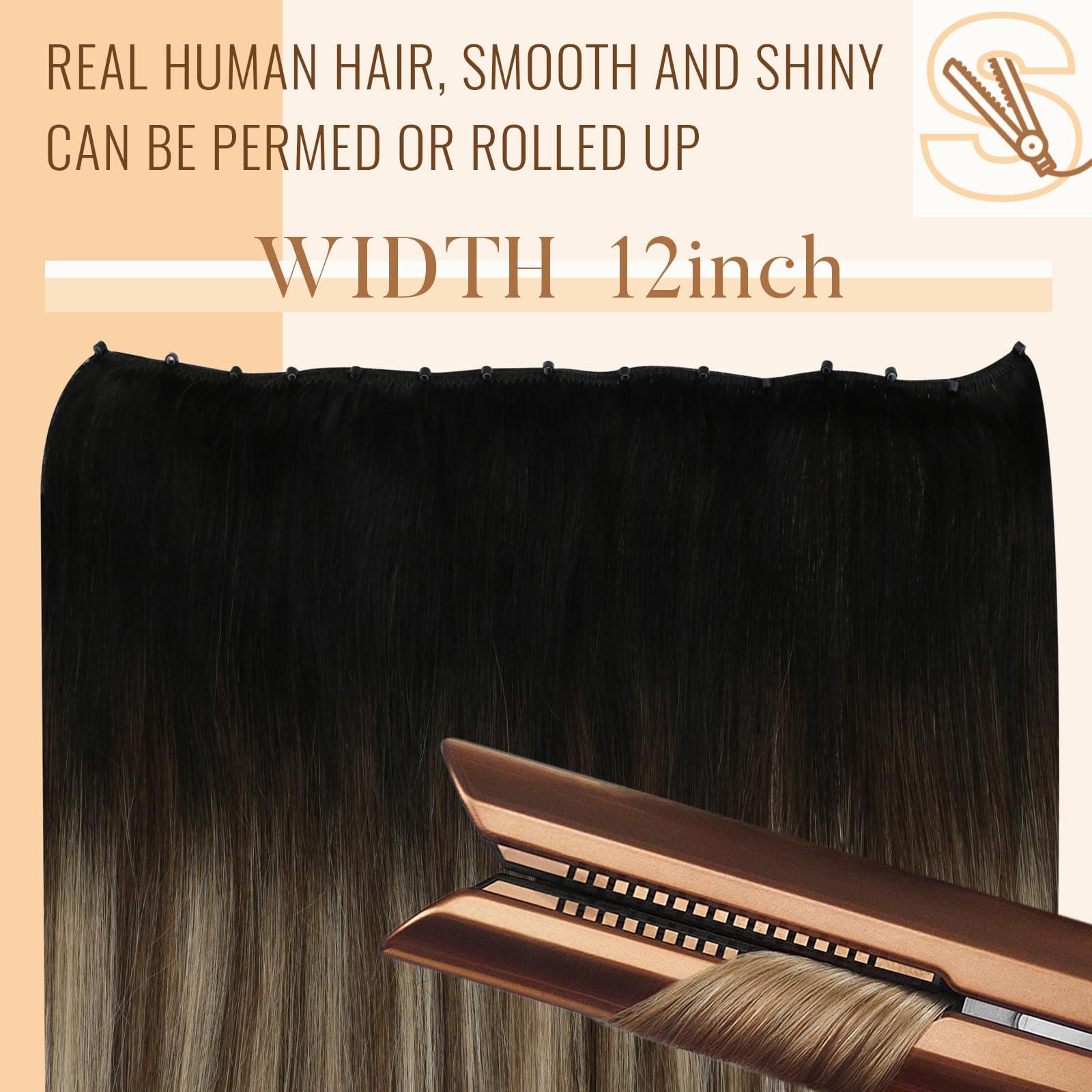 Sunny Hair Sunny Hair Beaded Weft Hair Extensions Human Hair 50G Micro Bead Weft Hair Extensions Real Human Hair Straight Weft Hair Extensions Easy Weft Natural Black to Dark Brown with Caramel Blonde 18inch