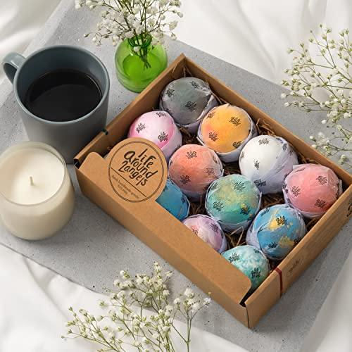 Lifearound2angels LifeAround2Angels New Faviorite Bath Bombs Gift Set 12 Pack Made in USA Fizzies, Shea & Coco Butter Dry Skin Moisturize, Handmade Birthday Mothers day Gifts idea for Her/Him, wife, girlfriend, kids