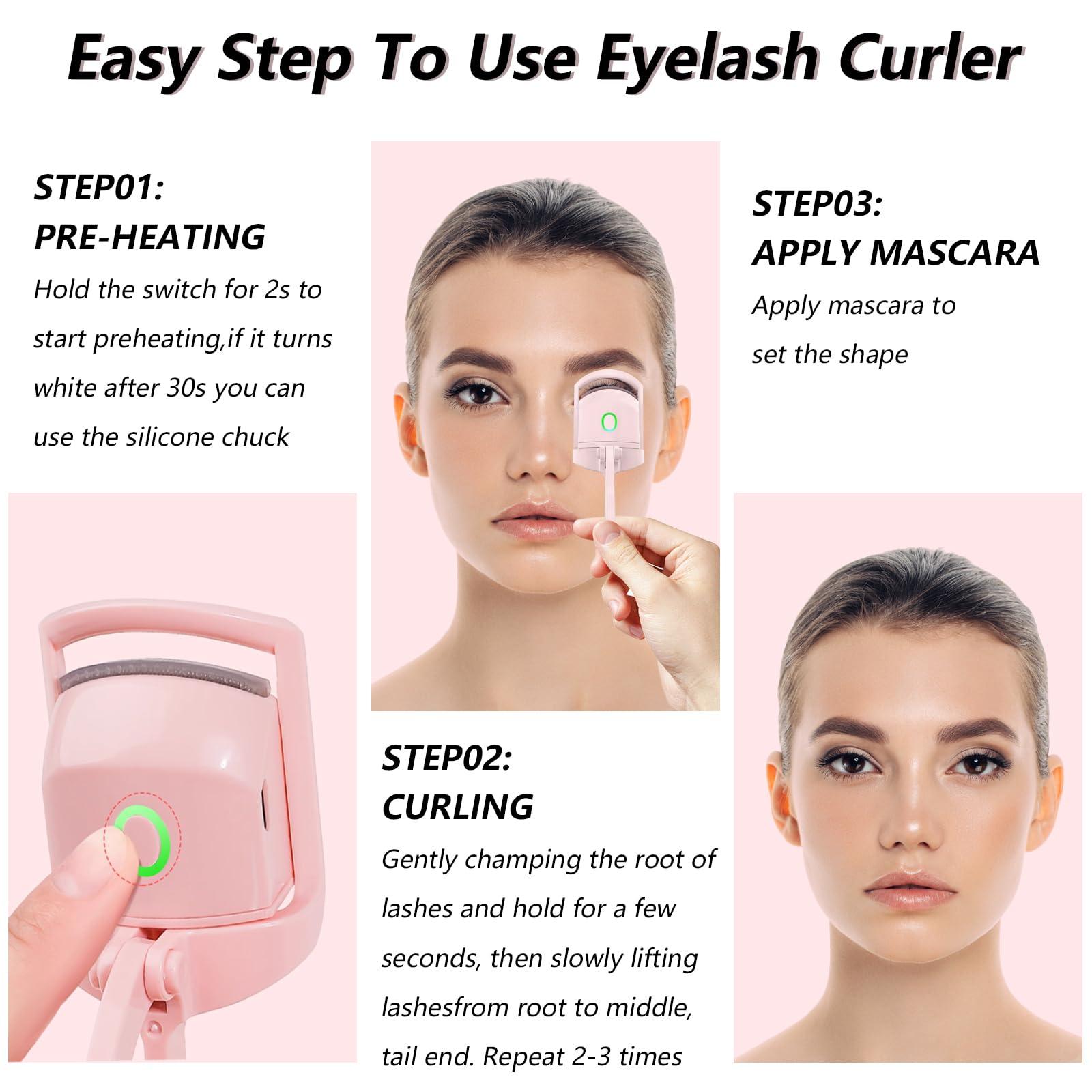 Dust2Oasis Heated Eyelash Curler,Rapid Heat Lash Curler,2 Premature Setting & Long Lasting Curling with Sensing Heating Silicone Pad, USB Rechargeable Eye Lash Curler