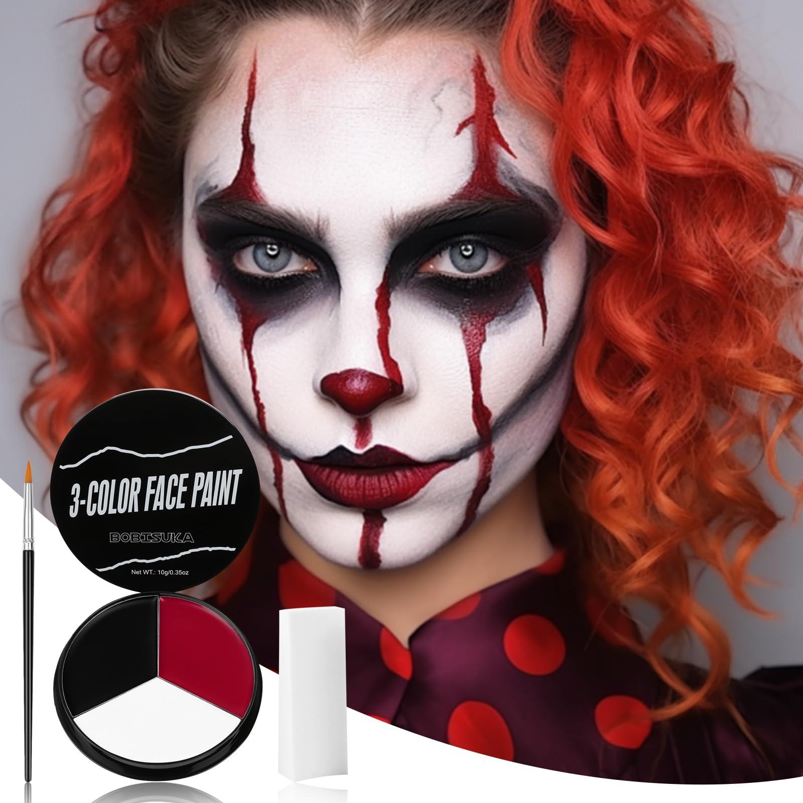 BOBISUKA Clear Liquid Latex + White Red Face Paint + 3PC Sponge + Brush Set for Halloween Costume, Zombie Makeup, SFX Special Effect Make Up