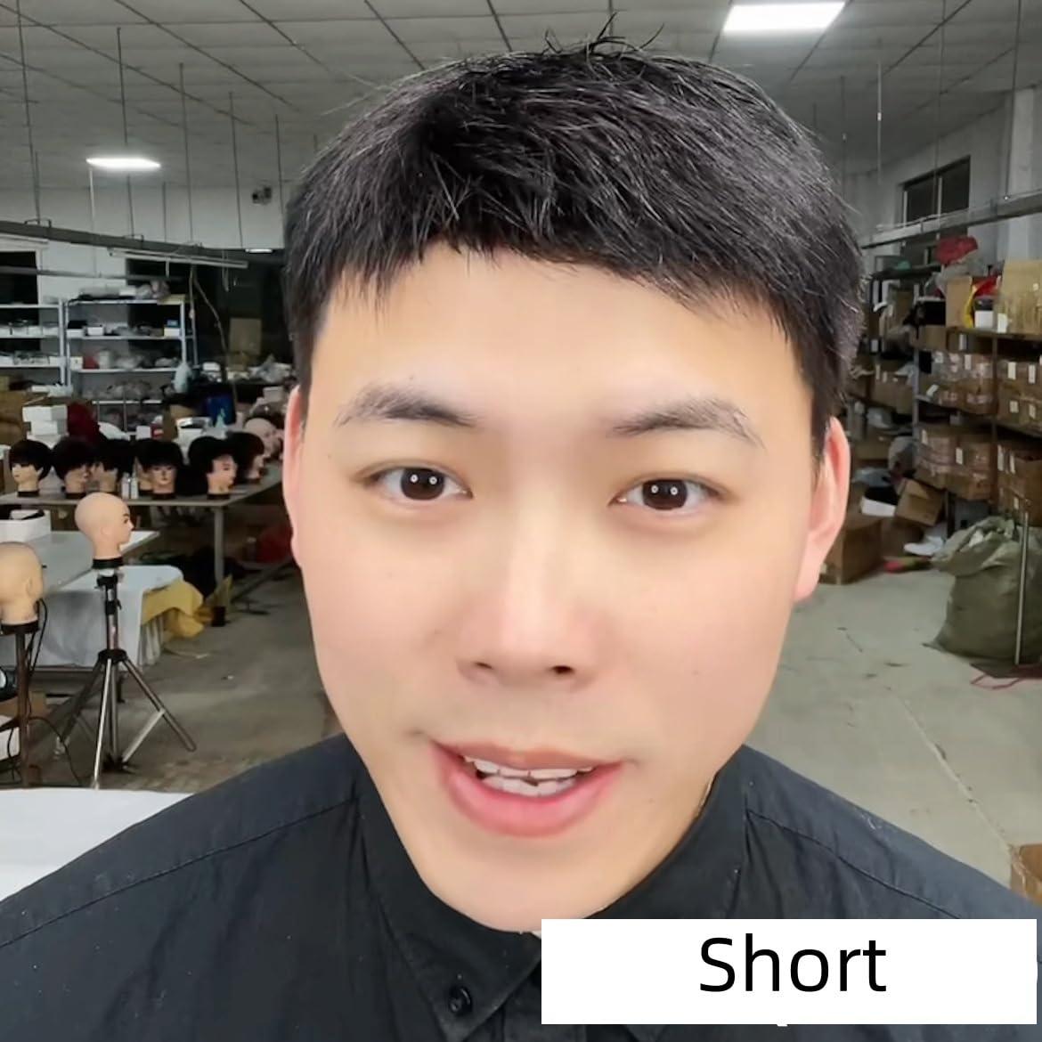 BeLongsYou Men Forehead Toupee, Hair Clip/Glue in Hair Replacement System Wig, Human Hair Piece PU Thin Skin for Hair Lose Hand Made,Short,16x21cm