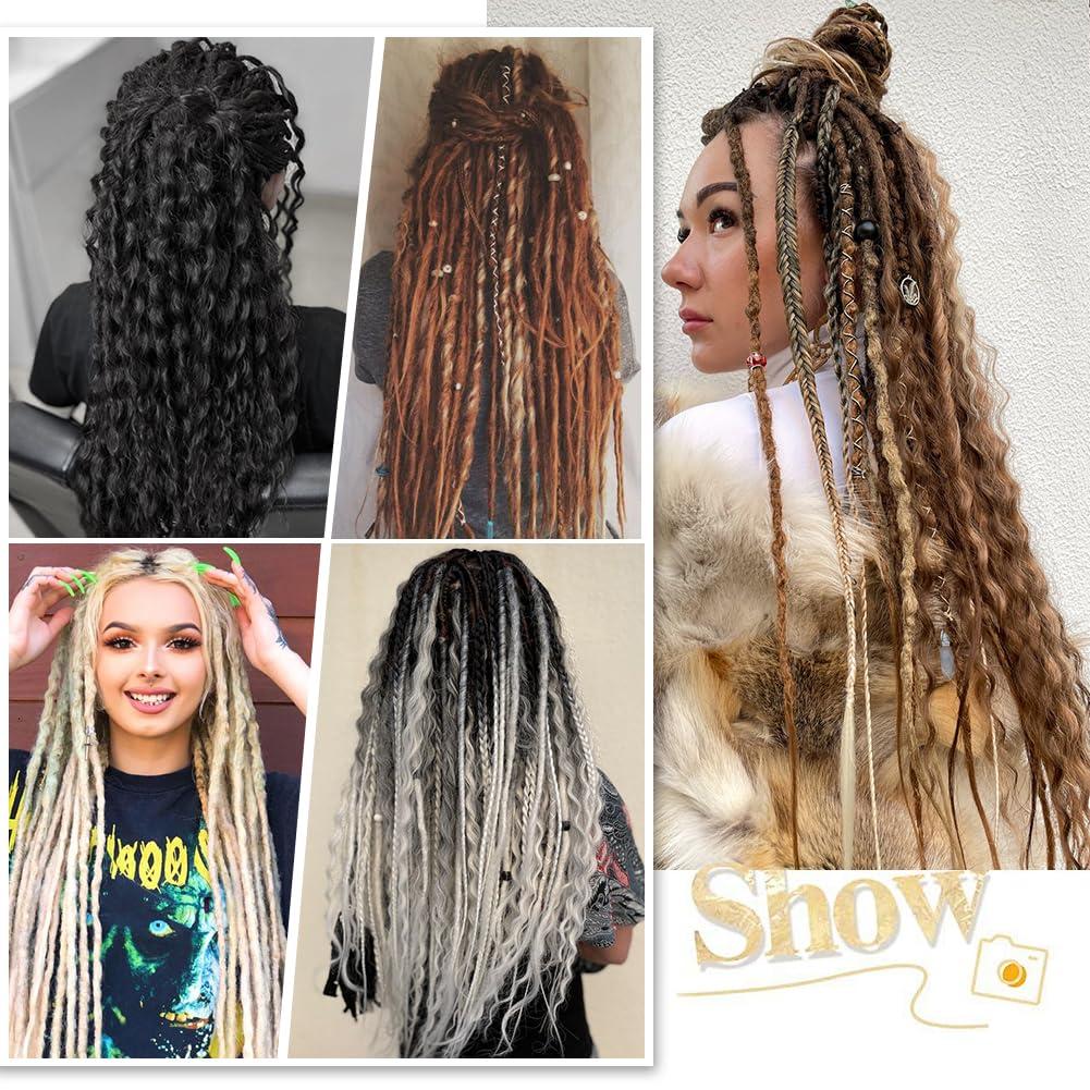 Ajsowju Ajsowju Boho Dreads Clip in Dreadlock Extension 5PCS 20 Strands Clip in Boho Dreadlock 24inches Thin Soft Dread Extenisons for Women (30#,Boho)