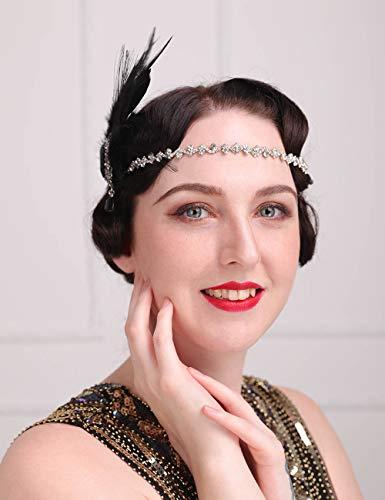 Aimimier Aimimier 1920s Flapper Feather Hair Clip with Crystal Head Chain Roaring 20s Headpiece Costume Masquerade Gatsby Hair Jewelry for Women and Girls (Style 2)