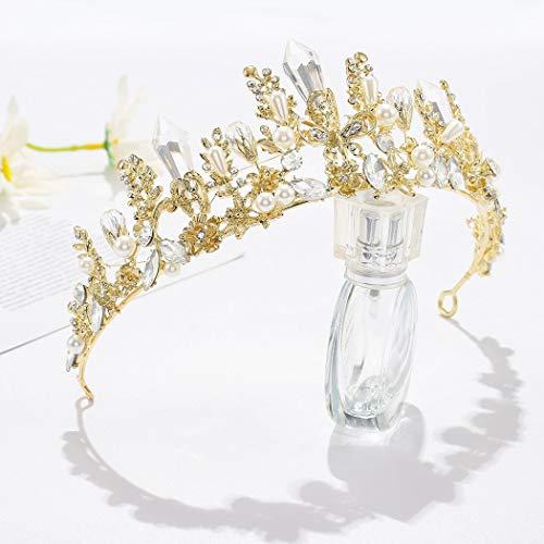 Fairyu Fairyu Gold Baroque Queen Crown Rhinestone Pearl Bride Tiaras and Crown Wedding Hairpieces for Women and Girls
