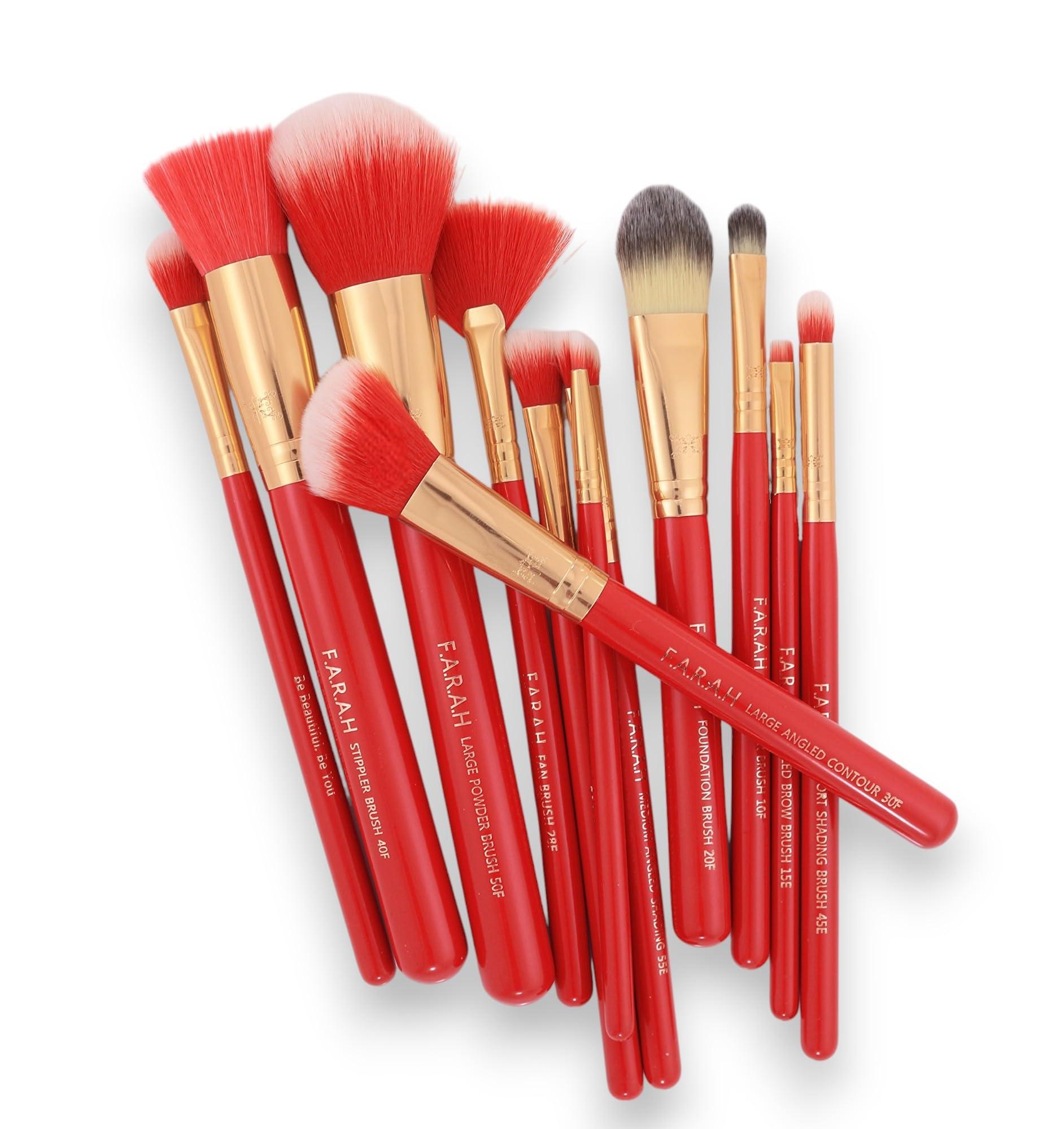 F.A.R.A.H F.A.R.A.H Premium 12 Piece Makeup Brush Set - Red Siren Brushes with Designer Case