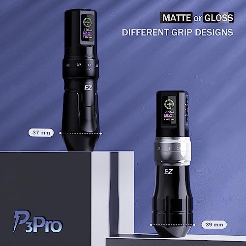 EZTAT2 EZ P3 Pro Tattoo Machine - 6 Adjustable Strokes 2.0, 2.4, 2.8, 3.3, 3.7, 4.2mm Tattoo Machine Pen with OLED Display 1600mAh Power Tattoo Gun (Matte Gray