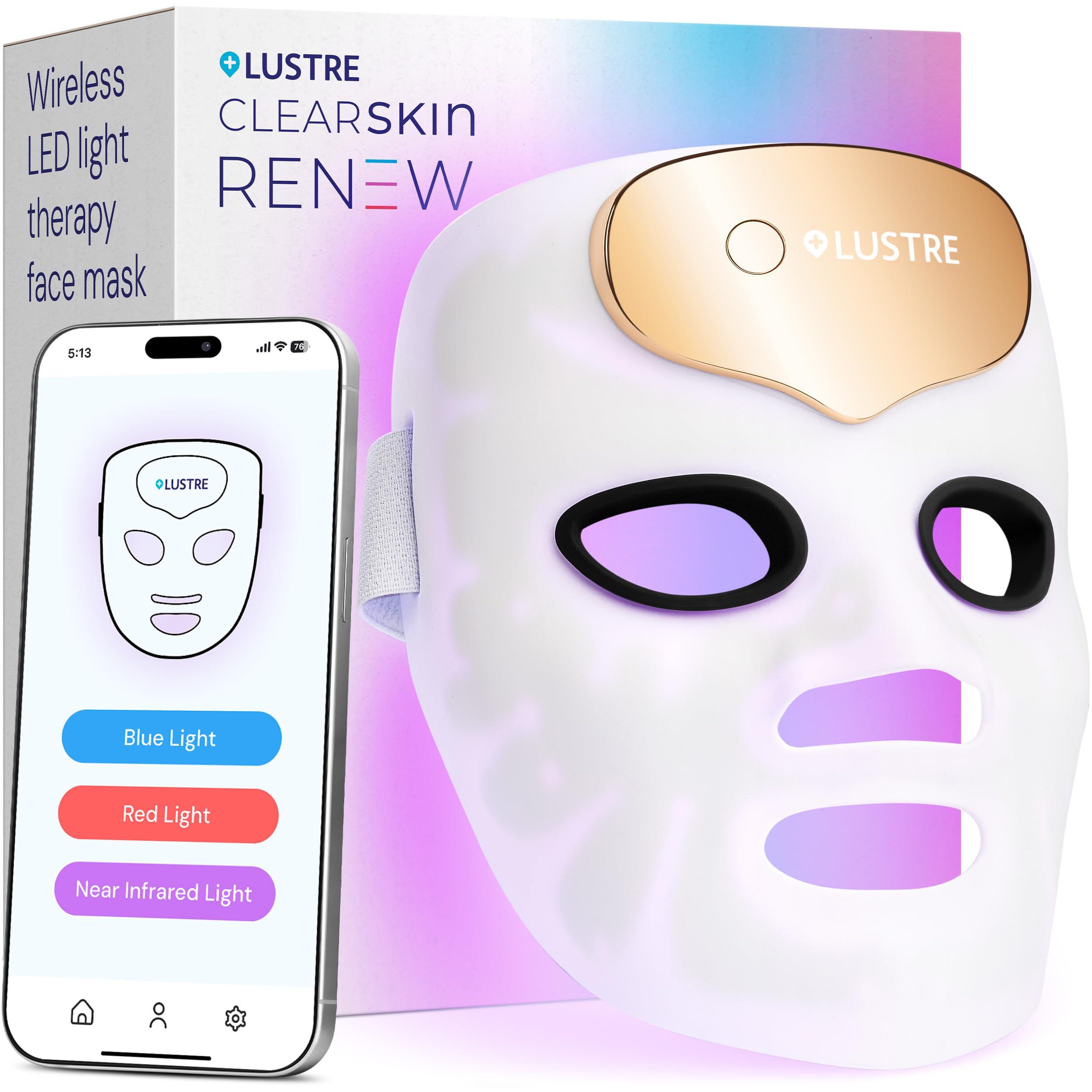 LUSTRE LUSTRE ClearSkin Renew Pro Facewear - Anti-Aging & Anti-Acne LED Face Mask | Red, Blue & Near Infrared Light Therapy Treatment Device | Reduce Wrinkles & Prevent Acne