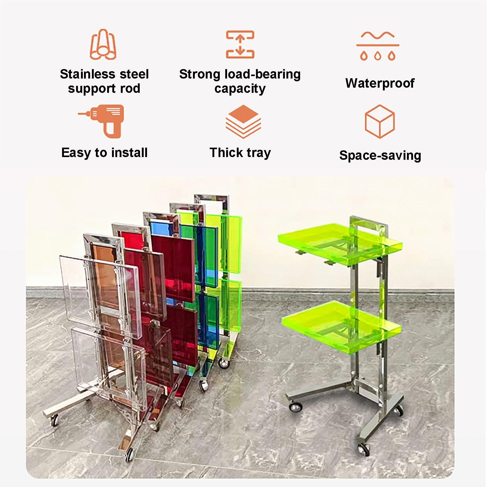 PQXQZ 2 Tiers Hairdressing Trolley Foldable Hair Salon Rolling Trolley Acrylic Tray Beauty Trolley On Wheels Save Space Hairdresser Storage Trolley(White)