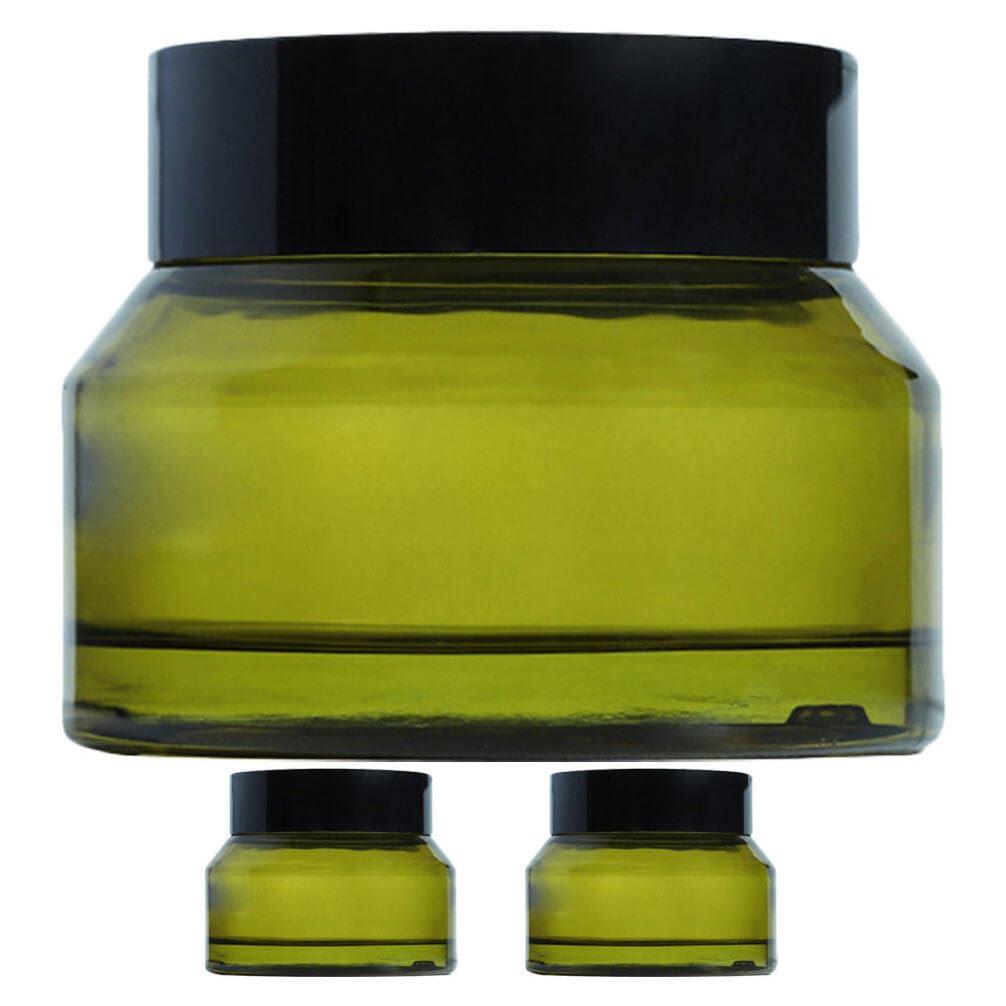 Baluue Baluue Glass Cosmetic Cream Jars, 3pcs Empty Refillable Green Cosmetic Containers Sample Pot with Lids for Lotion, Lip Balm, Eye Cream 50g Portable Makeup Travel Bottles