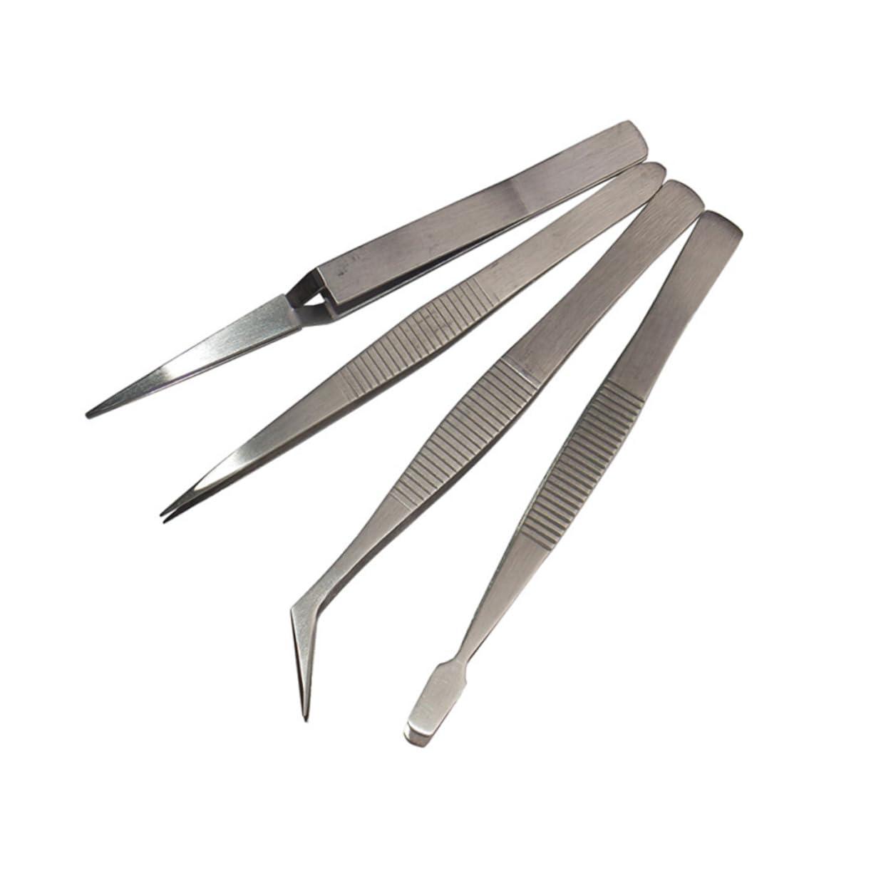 Ipetboom Ipetboom 4pcs Set Multifunctional Tweezer Repair Tweezers Kit Van Staal Vr Kit De Manicura Thehandy Curved & Straight Tips Diy Machine Repair Silver Color Pointed Non- Steel Tweezers Pointy