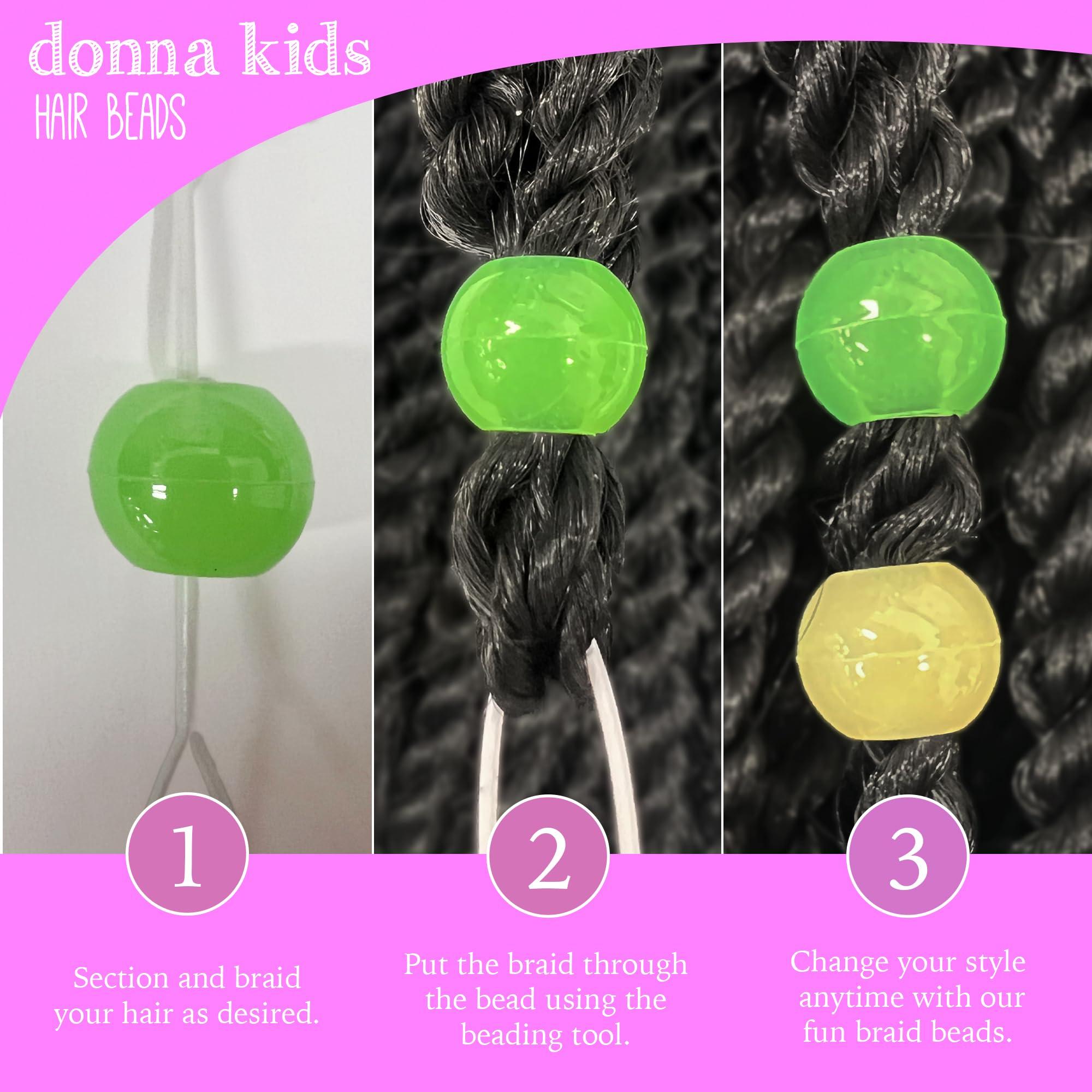 DONNA Donna Hair Beads Kit: 13x11mm Pony Beads, DIY Braiding Plastic Beads, Quick Beader Tool for Kids\' Hair Braids RED