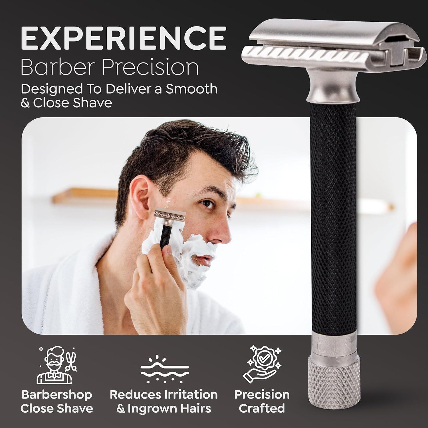 Parker Safety Razor The Parker Variant Adjustable Double Edge Safety Razor, Customize your Shave with a Turn of the Dial from Mild to Aggressive - 5 Blades Included (GRAPHITE GRAY)