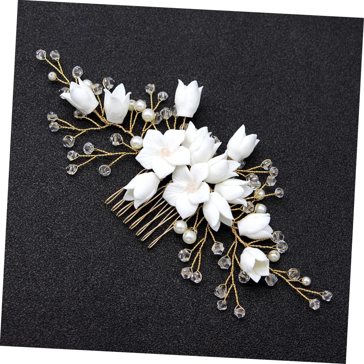 Gogogmee Gogogmee 3pcs White Wedding Headpiece Women Hairpin Bridal Hair Comb Bridal Side Comb