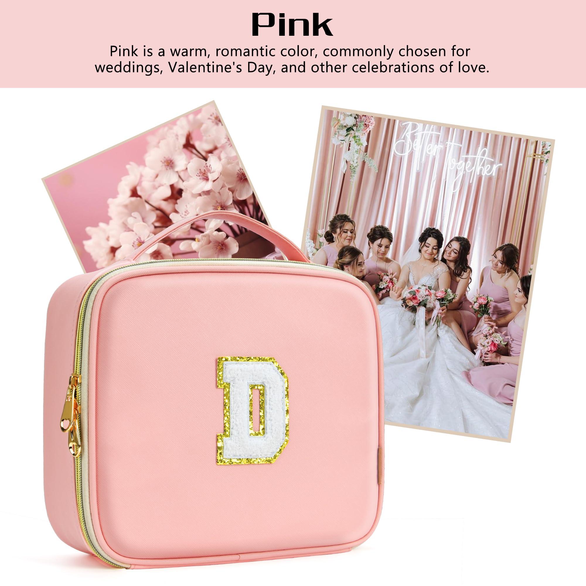 BAGNN Initials Travel Makeup Case Birthday Mothers Day Gifts for Women, Personalized Makeup Cosmetic Train Case Organizer with Adjustable Dividers, Makeup Organizer Bag for Make up Brushes, Pink, Q.