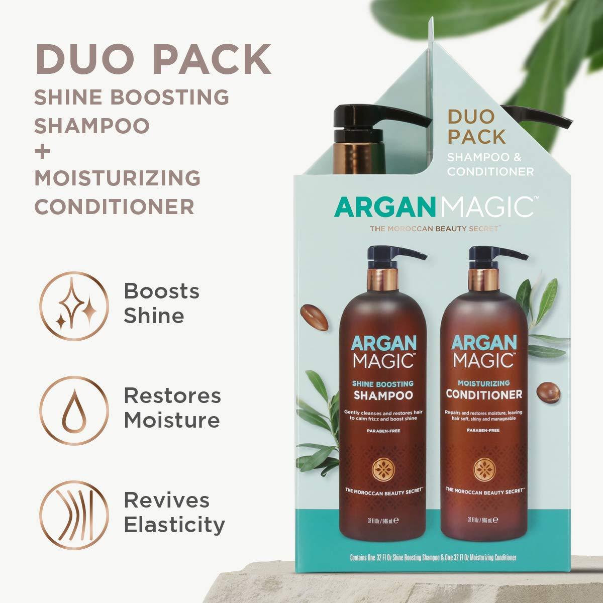 Argan Magic Argan Magic Shine Boosting Shampoo & Moisturizing Conditioner Duo - Gently Cleanses, Boosts Shine, Controls Frizz, Restores Moisture, Detangles | Made in USA, Paraben Free, Cruelty Free (32 oz)
