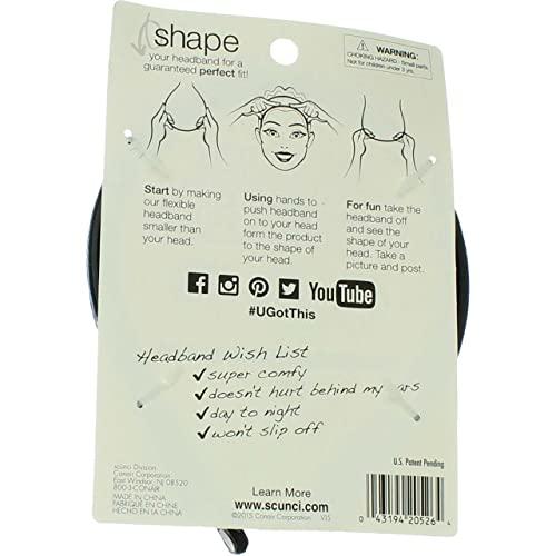 Scunci Scunci The Most Comfortable Headband Ever, Flexible No-Slip Grip, 2-pcs per Pack in Assorted Colors (1-Pack)