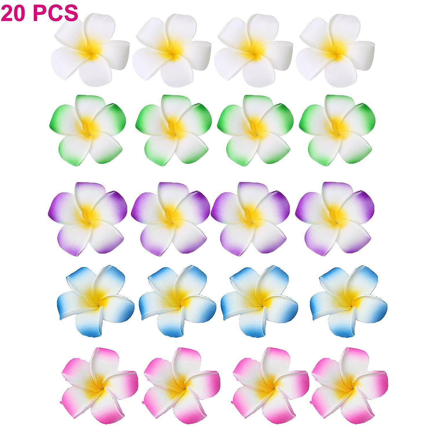Geek-M Hawaiian Leis Bulk 36Ct Hawaiian Flower Lei with 24Ct Hawaiian Plumeria Flower Clips set Tropical Luau Party Supplies Beach Party Decoration for Adult Kids