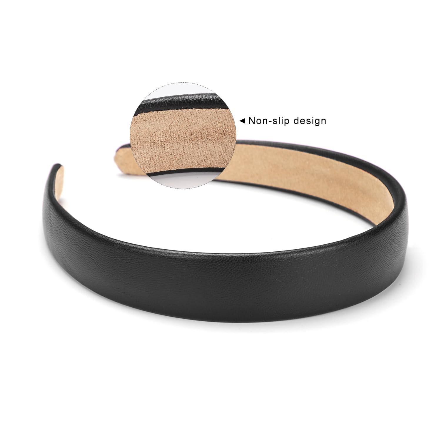 WantGor WantGor 1 Inch PU Leather Headband, Wide Padded Hairband Fashion Hair Bands Cute Womens Headbands Holiday DIY Hair Accessories (Black)