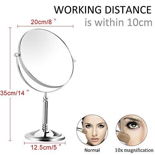QQAMOGNNK QQAMOGNNK 8 Inch Double Sided Standing Makeup Mirrors, Magnification & Regular Professional 360 Rotating Brass Vanity Cosmetic Mirrors,Chrome,10X