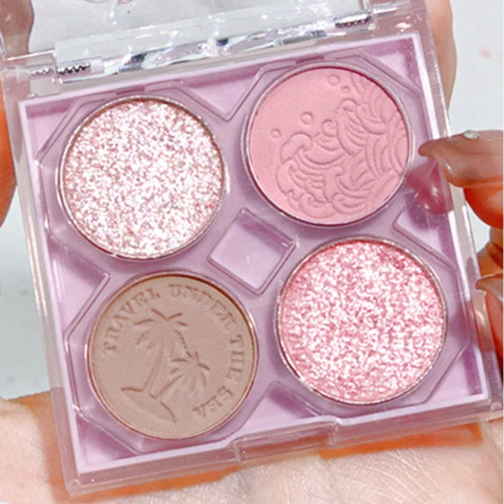 AMY\'S DIARY Pink Mini Eyeshadow Palette Glitter Eye shadow Makeup 4 Colors ,Warm Brown Pink Eyeshadow Shiny Sparkle Shimmer Glitter Eyeshadow Waterproof Pallete,sliver Glitter Eye Eyeshadow Make Up (02)