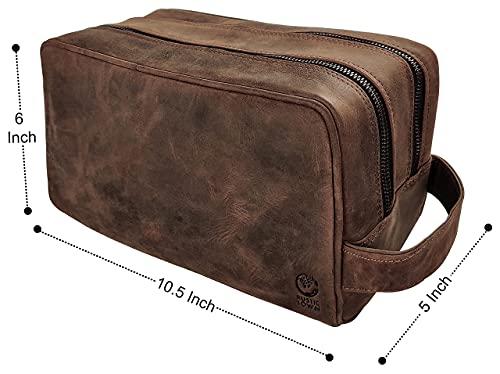RUSTIC TOWN RUSTIC TOWN Handcrafted Premium Leather Toiletry Bag Combo - The Best Masculine Travel Gifts For Men and Women
