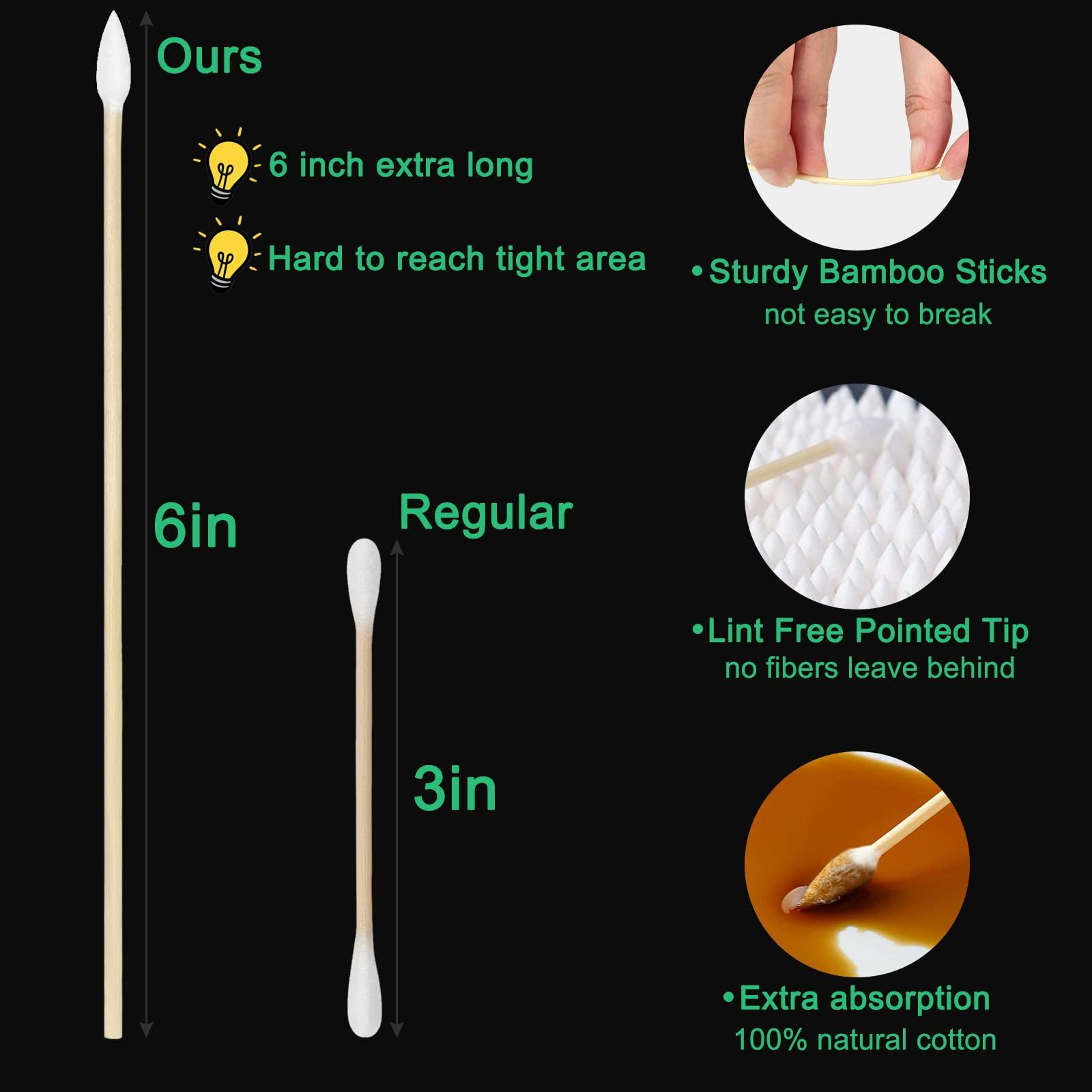 eyxformula 6 Inch Pointed Tips Cotton Swabs - Long Wooden Stick Cotton Buds Pointed Cotton Swabs With Case - Cotton Tipped Applicators For Makeup, Cleaning Gun, Electronics, Hard To Reach Area(400 count)
