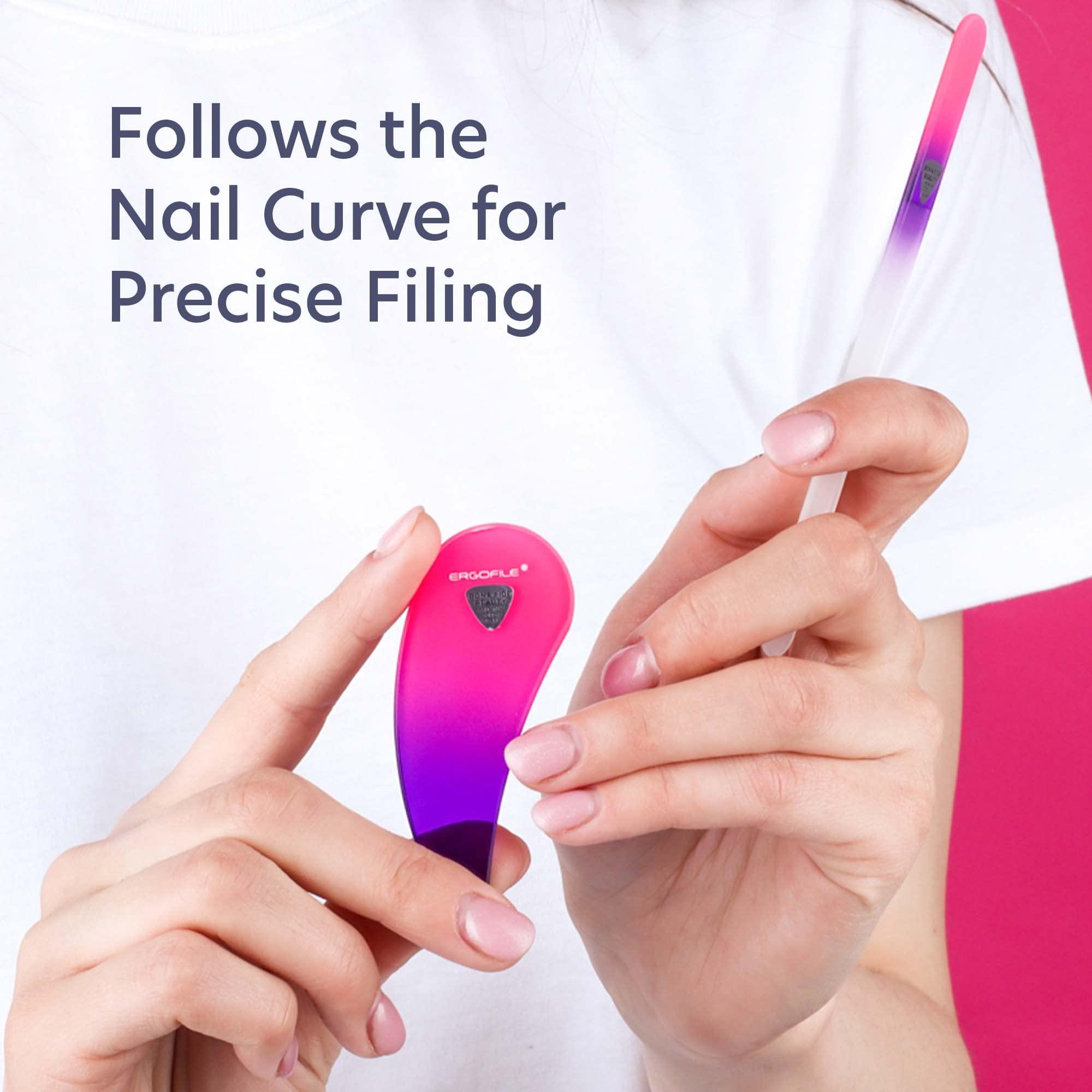 BONA FIDE BEAUTY Glass Nail File Manicure Set, Comfort Grip Ergonomic Drop Ergofile (Pink/Violet) Czech Glass with Glass Cuticle Pusher (Clear), Elegant Gift Nail Care Tools by Bonafide Beauty Genuine Czech Glass