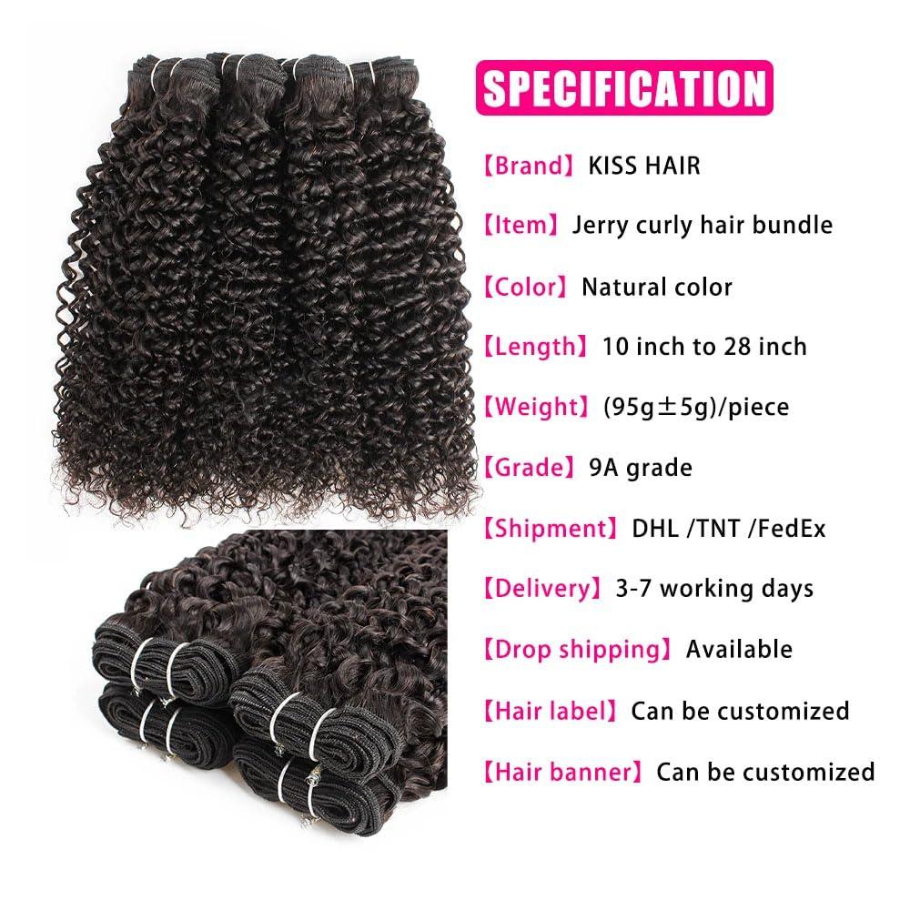 Hgvcfcv Kisshair Natural Color Jerry Curl Hair Bundles 300G/Lot Indian Curly Human Hair 10-26 Inch Remy Hair Extension