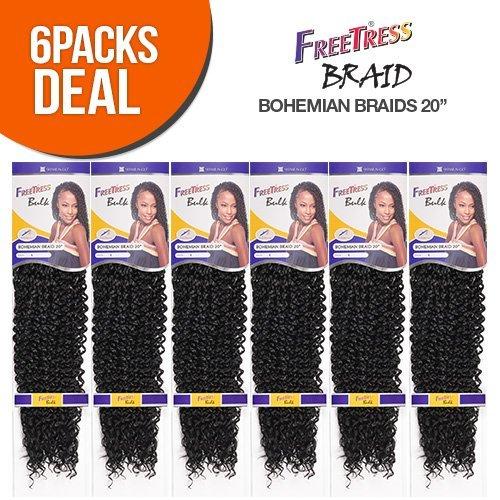 FREETRESS BRAIDS Freetress Braids Synthetic Hair Crochet Bohemian 20 inches (6-Pack, TP1B/530)
