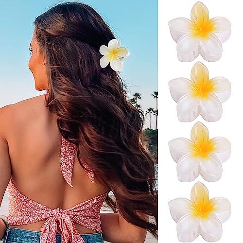 GQLV GQLV Hair Clip, 4 Count White Flower Claw Clips for Thick/Thin Hair, Strong Hold Nonslip Hair Clips, Tropical Hair Accessories for Women Girls, Hawaiian Holiday Gifts