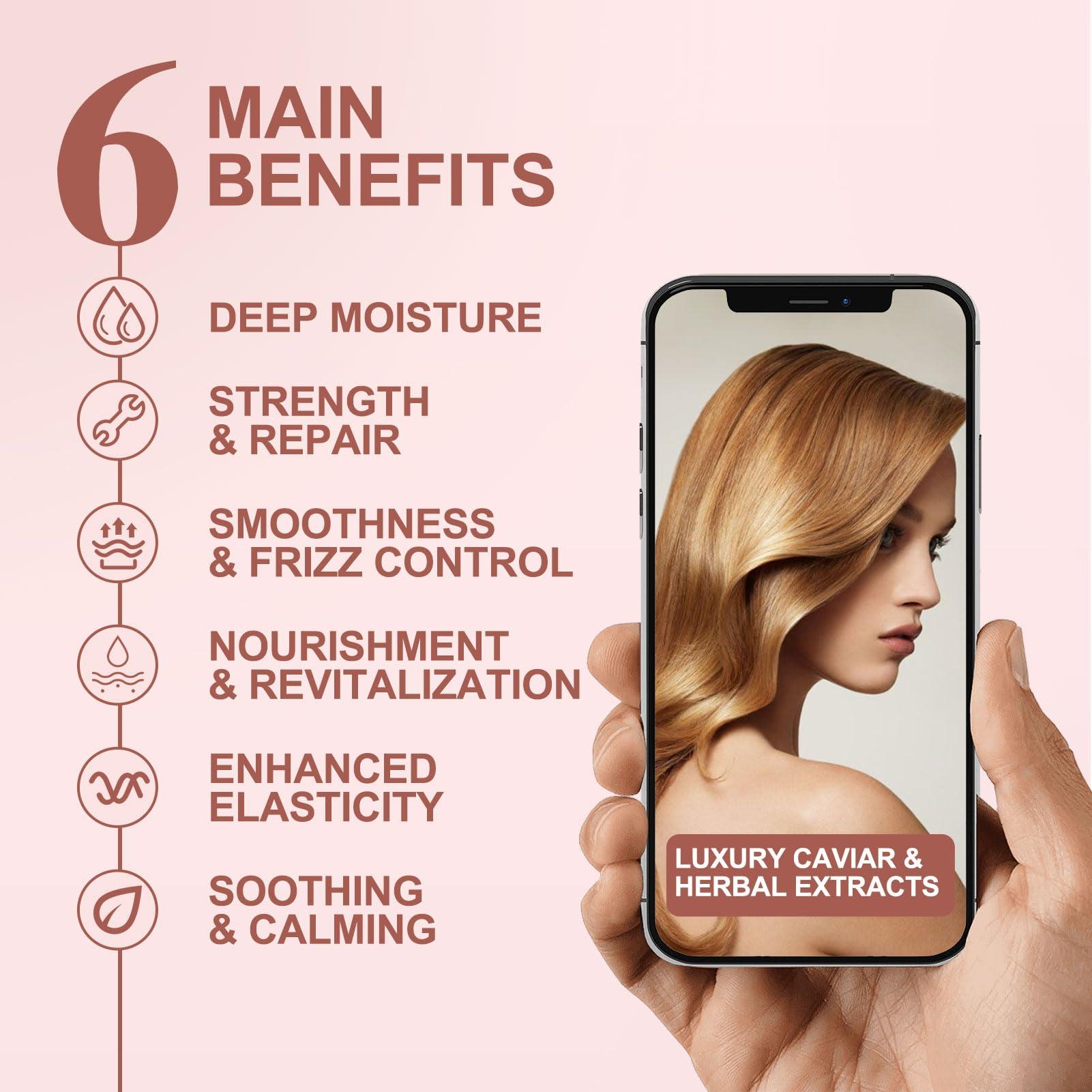 CNMOFAXIN CNMOFAXIN Caviar Hair Mask, Enriched with Caviar Essence, Keratin, & Herbal Extracts for Ultimate Shine & Softness, Deep Conditioning Treatment for Dry or Damaged Hair, 11.8 fl ozSulfate-Free