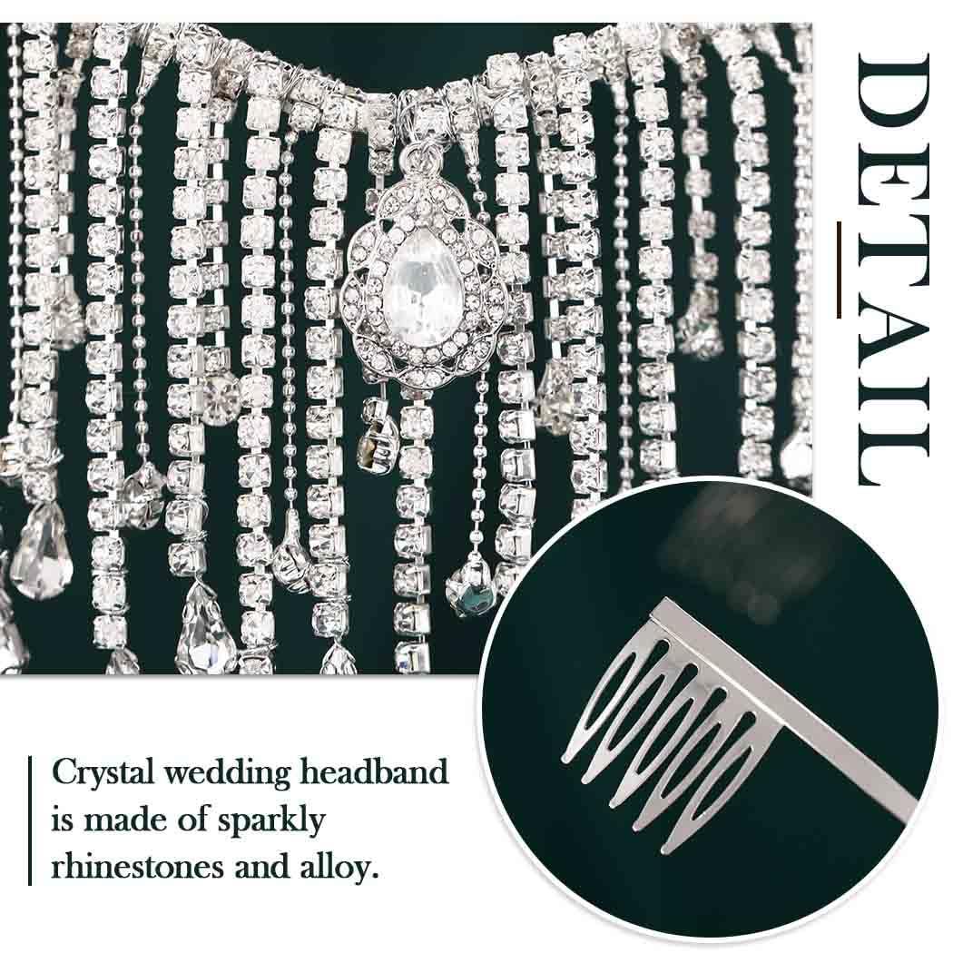 Kilshye Kilshye Rhinestone Bride Wedding Headband Silver Crystal Bridal Headpiece Forehead Head Chain for Women