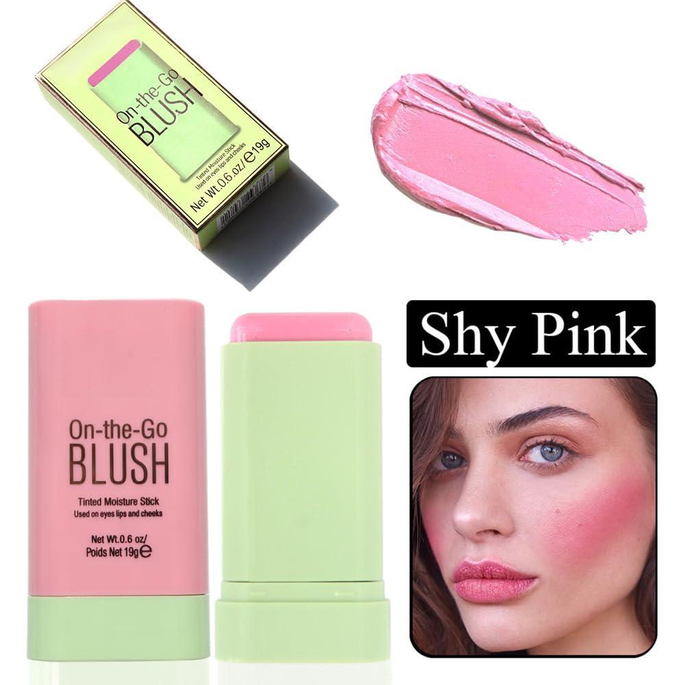 Blopuivo Multi-Use Makeup Blush Stick for Cheeks, Cream Blush Wand, Tinted Solid Moisturizer Stick for Cheek Eyes Lip Tint, Natural Nude Makeup, shypink