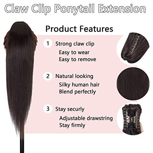 Hairro Hairro Claw Clip In Ponytails 100% Real Human Hair Ponytail Hair Extensions Natural Jaw On Ponytail Extensions Jaw/Claw Clips Pony Tail Hairpieces For Women 16 Inch 105g #1B Natural Black
