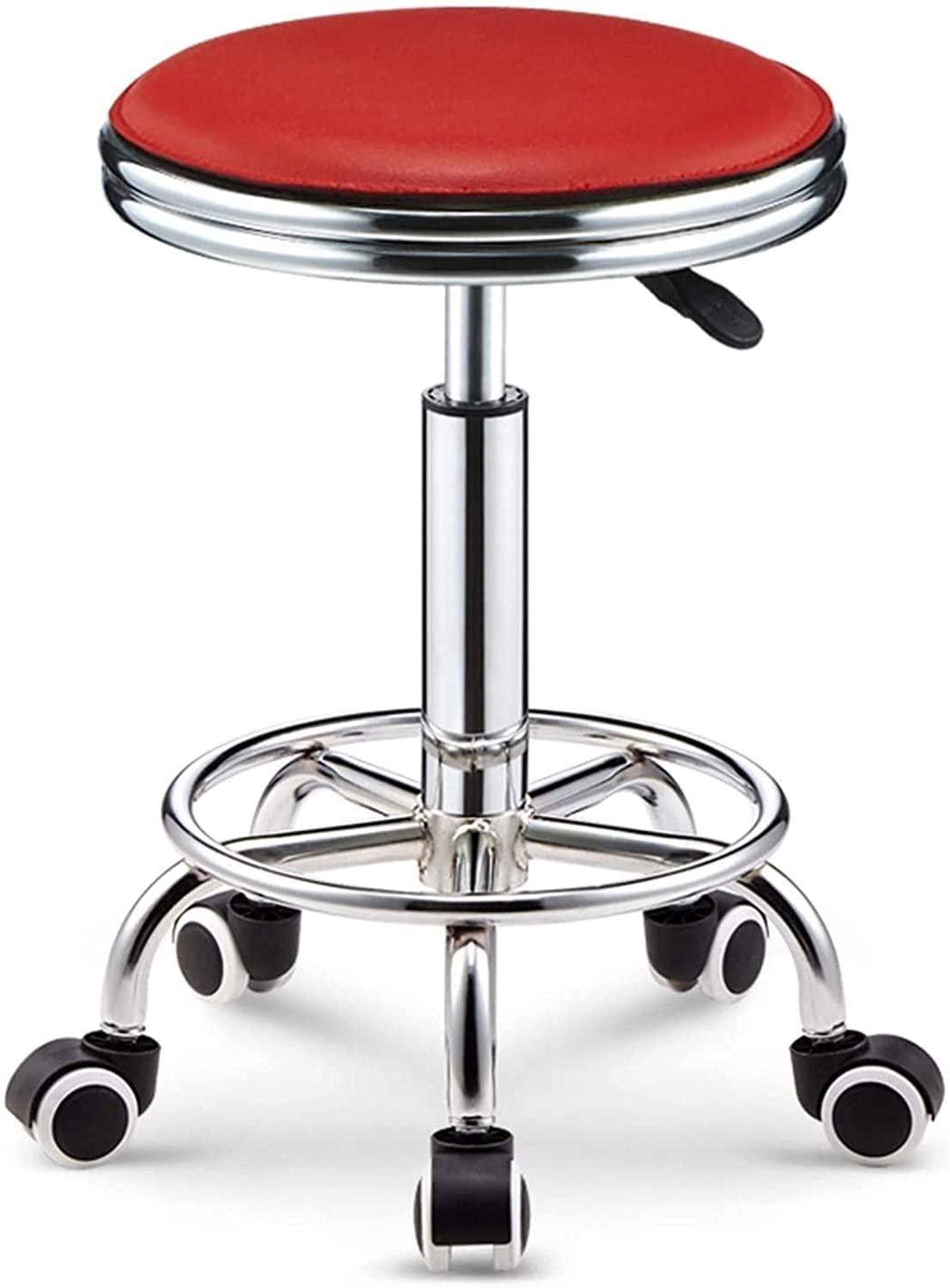 DEKD DEKD Round Rolling Stool Bar Stool Bar Stool with Wheels, Kitchen Island High Stool Adjustable Height Swivel Chair Home Office PU Leather Round Bar Chair (Color : F, Size : 33 * 39-51CM)