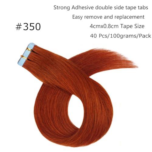 Kiss darling LASHES Orange Hair Extensions Real Human Hair Tape in 22 Inch #350 Ginger Tape in Hair Extensions Human Hair for Women Long Tape in Hair Extensions Human Hair Straight 100g