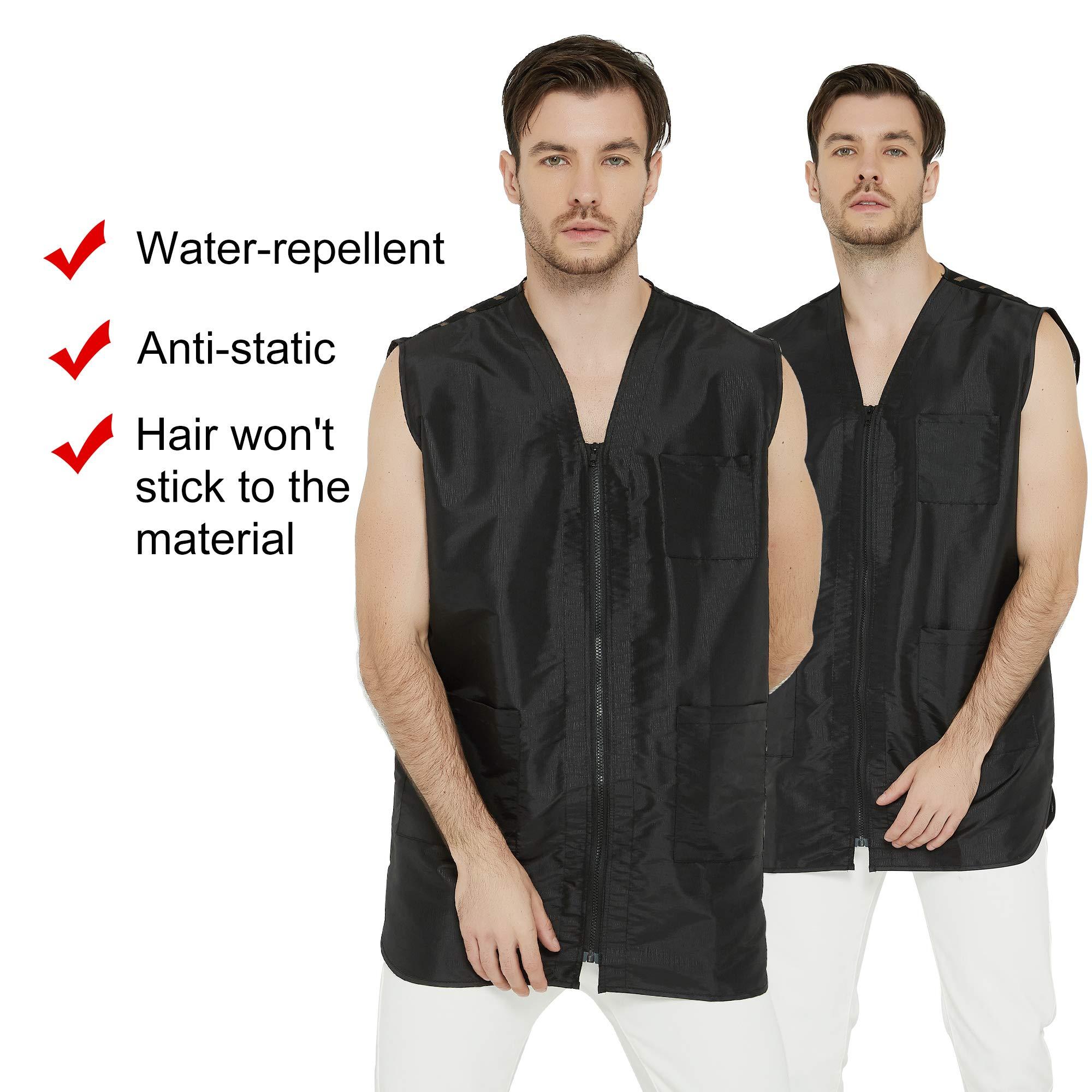 PERFEHAIR Premium Mens Barber Bundle: Stylist Vest and Grooming Jacket - Salon Quality Smock Clothing in Black