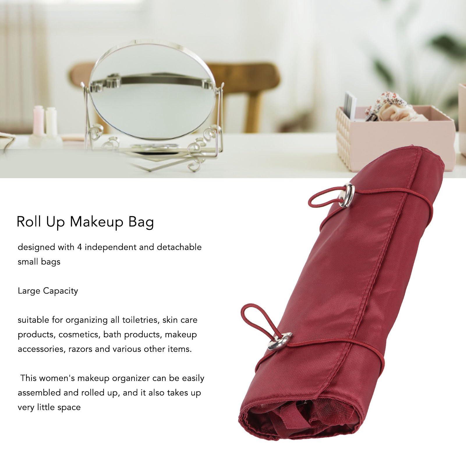 jeerbly jeerbly Red Detachable Cosmefic Bag, 4 in 1 Roll up Makeup Bag Large Capacity Adjustable Divider Cosmetic Bag Beauty Storage Cosmetic Bag for Office Outdoor Travelling
