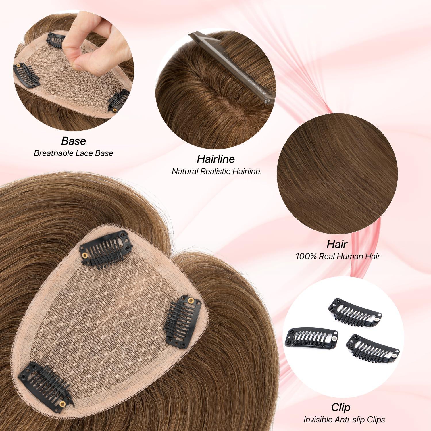 SEGO Pro SEGO Pro Hair Toppers for Women Real Human Hair Human Hair Toppers for Thin Hair Toppers Hair Pieces for Women No Bangs Adds Hair Volume 16 Inch 04 Chocolate Brown