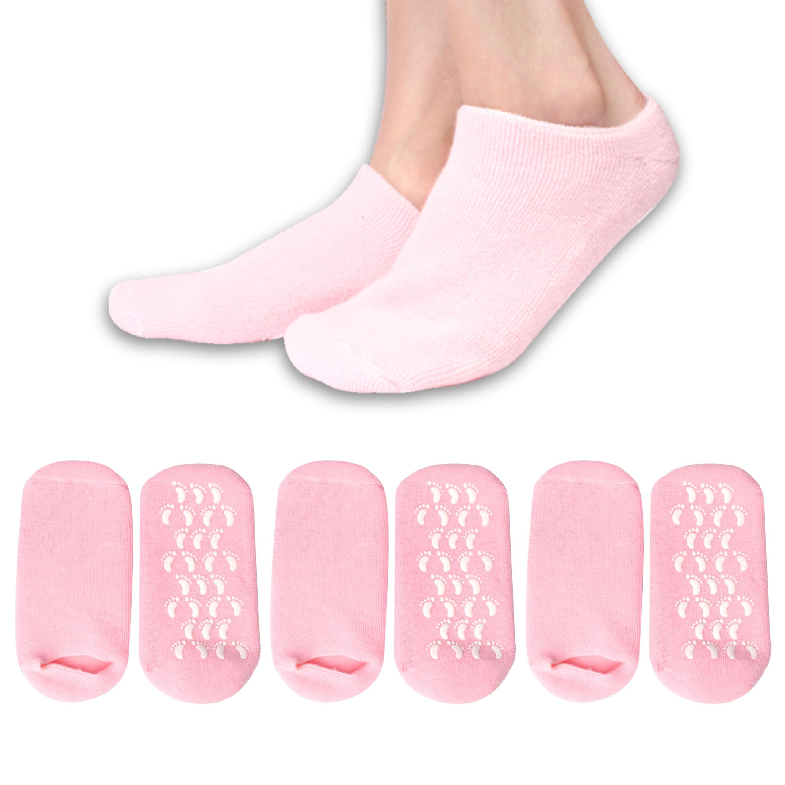 FOOTINSOLE.COM Moisturizing Socks for Dry Cracked Feet Women and Men Hydrating Gel Spa Sock Foot Moisturizer During Overnight (3 Pairs (Pink))