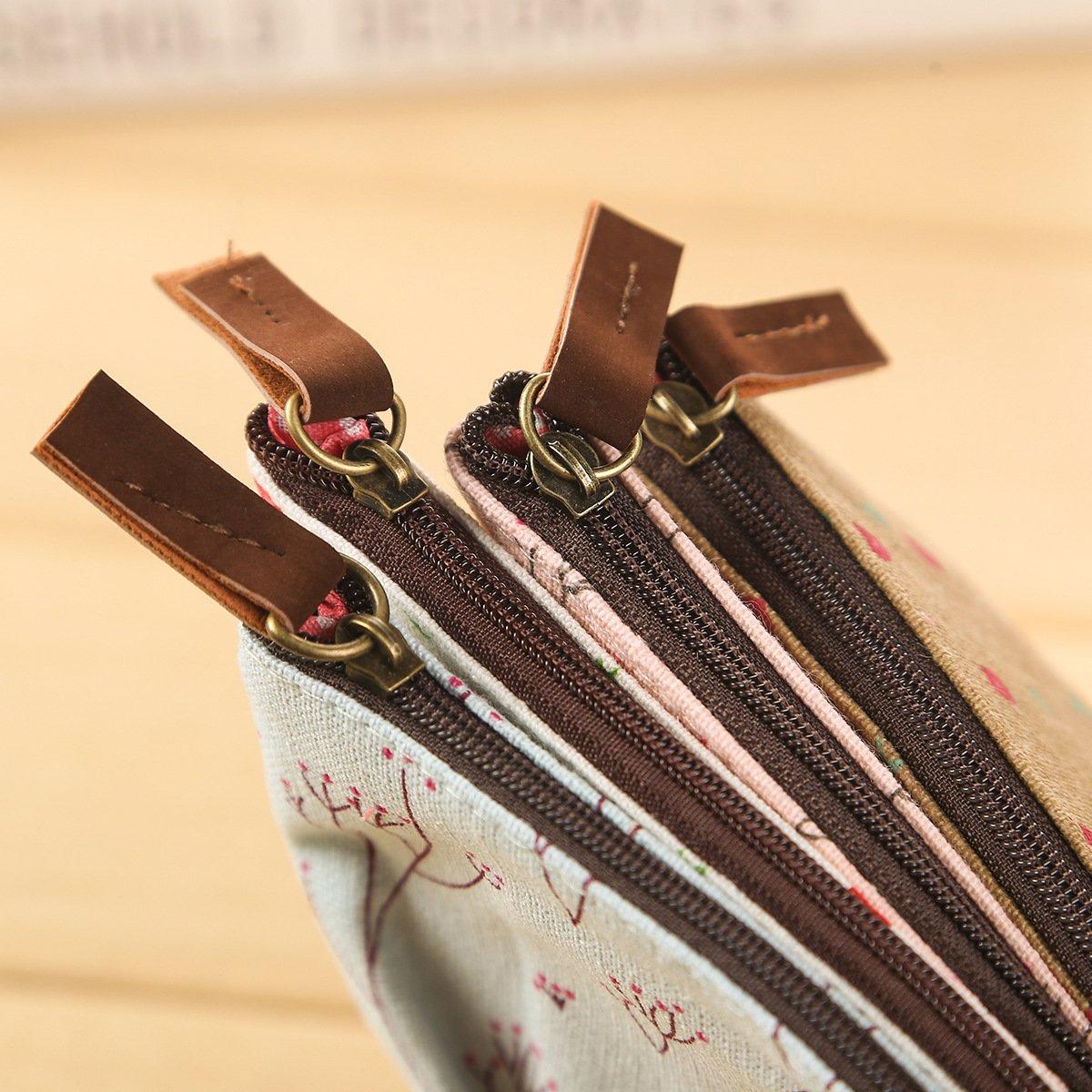 AKIRO AKIRO Pencil Case, Cute Floral Flower Canvas Zipper Pencil Cases Lovely Fabric Flower Tree Pen Bags School Supplies 4 Pcs