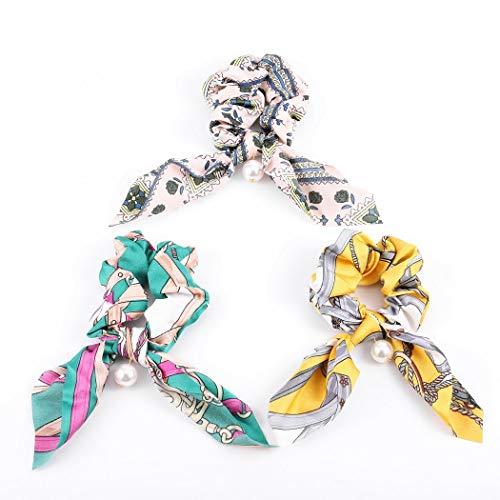Bomine Bomine Chiffon Scrunchies Silk floral Hair Ties Ponytail Hair Scarfs for women and Girls 3PCS